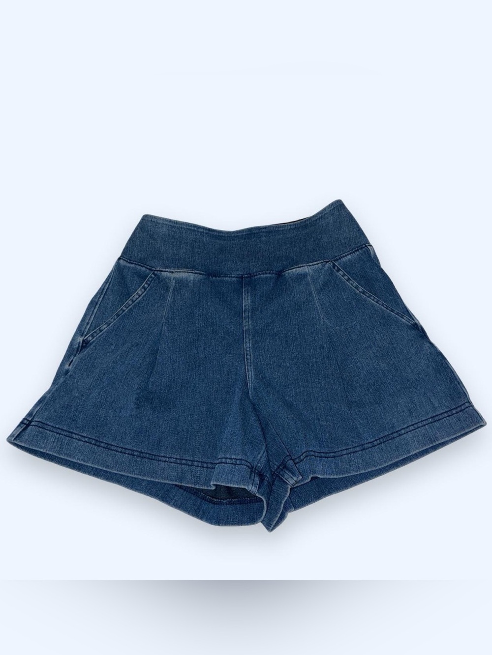 Alara Dark Blue Denim Elastic-Waist Shorts